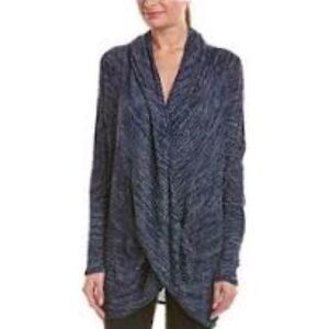 YOGATECH Cowl Neck Blue Dolman Sleeve Twisted Front Knit Activewear